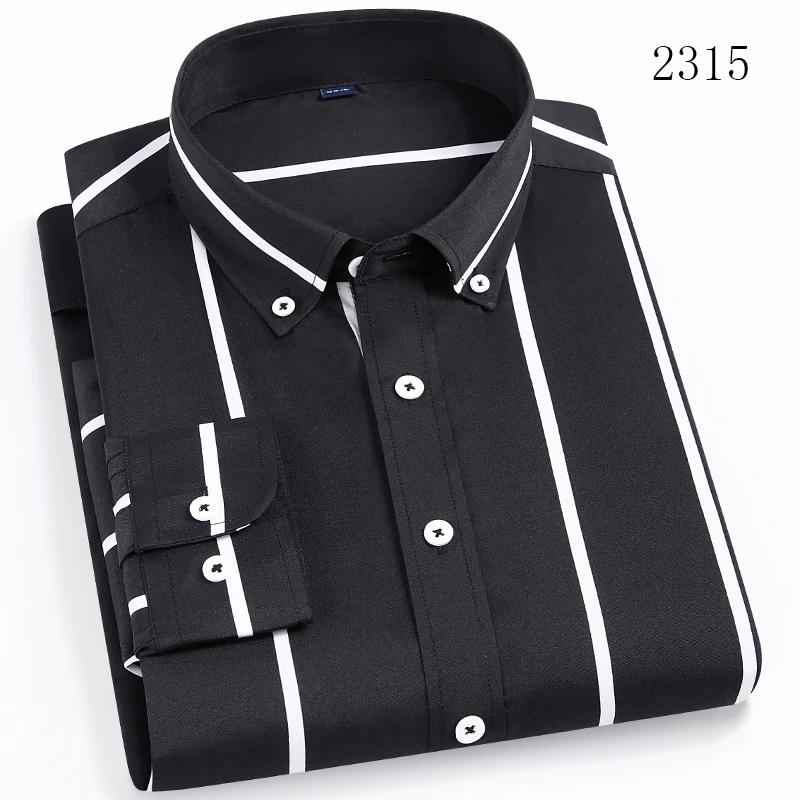 Men's Long Sleeve Casual Shirts No Iron Striped Button Up Square Collar Soft Skin New Style Daily Business Dress Shirts Clothing