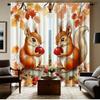 2 pieces of autumn squirrel print curtains, polyester fabric, machine washable, suitable for bedroom living room decoration