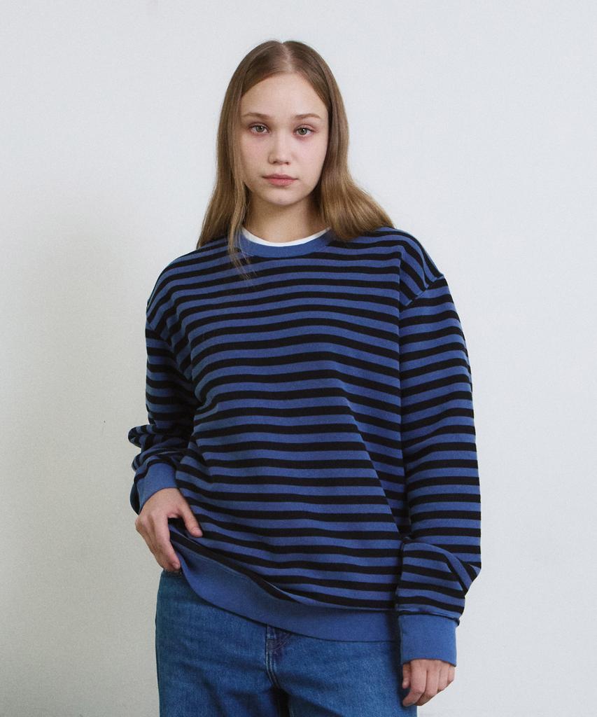 ADERNM Pigment Dyed Stripe Line Sweatshirt (Blue)