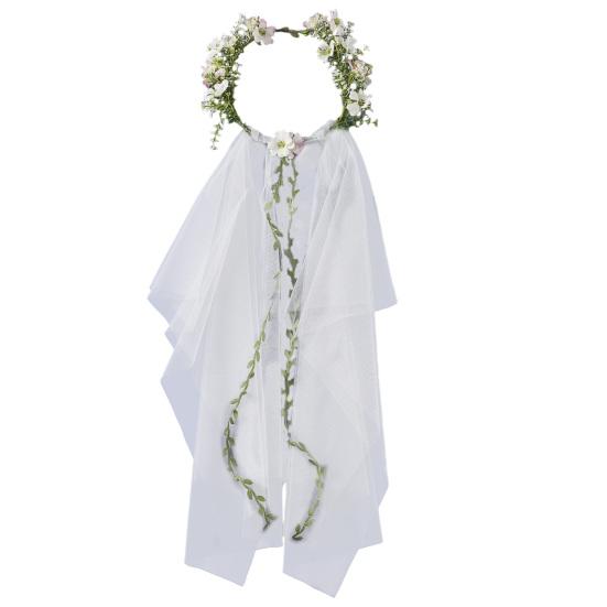 Bridal Veil Lightweight Breathable White Tulle Headband with Bows Flowers Decor Children Versatile Party Headwear Hair Accessory