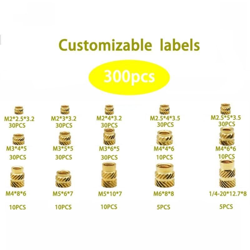 300Pcs 2/2.5/3/4/5/6mm Metric Threaded Inserts Knurled Nuts Inserts for 3D Printing Injections Molding Press Thread Nuts