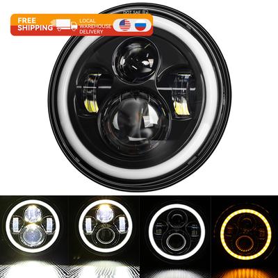 1pc 7 Inch LED Headlights DRL Hi/Lo Beam 50W Halo Ring Amber Angel Eye For JEEP Niva Motorcycle Lada Offroad 4x4 UAZ 12V 24V