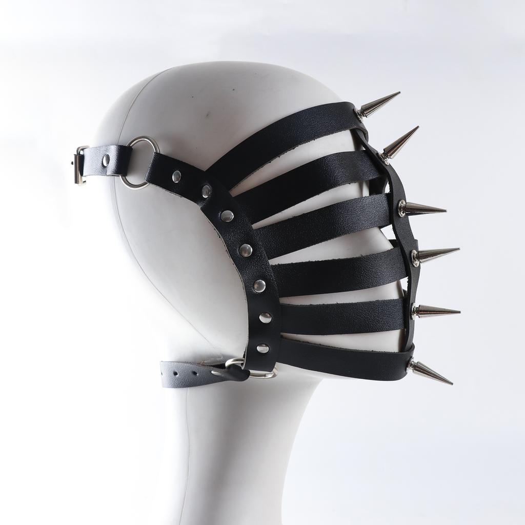 Spiked Gothic Punk Mask PU Leather Half Face Hollow Mask Cosplay Animal Halloween Adult Game Masquerade Party