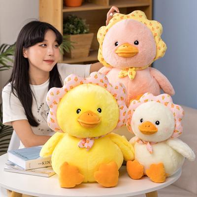 Lovely Fuzzy Duck Plush Toys Cartoon Stuffed Soft Duck with Flowers Plush Pillow Kawaii Room Decor Appease Dolls