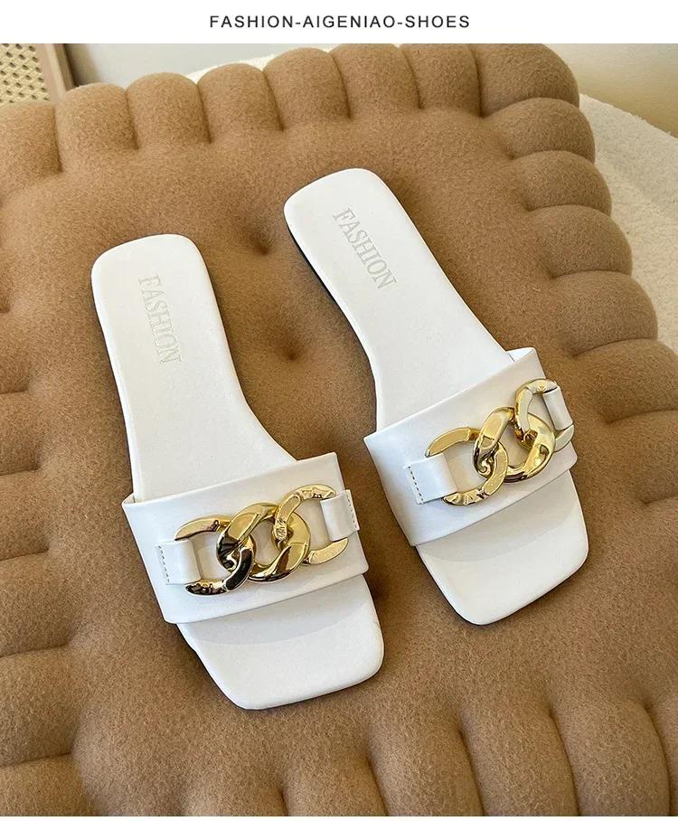 2024 New Summer Women's Slippers Rome Fashion Solid Color Designer Flat Sandals Soft Sole Shoes for Women Breathable Beach