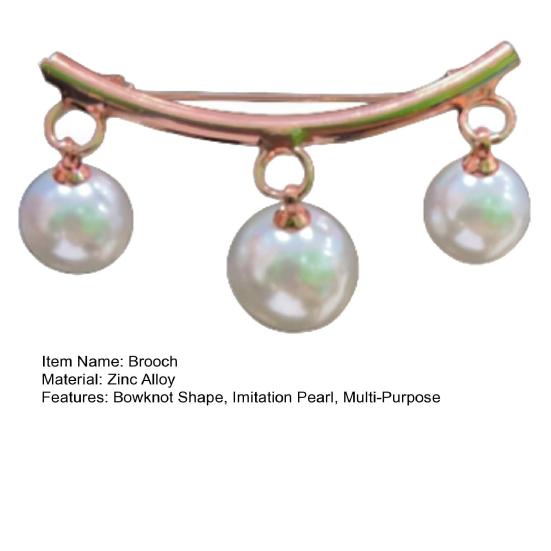 Women Brooch Bowknot Shape Anti-Rust Finish Shawl Clip with Faux Pearl Rhinestones Inlaid Sweaters Scarves Jackets Decorative Anti-exposure Pin