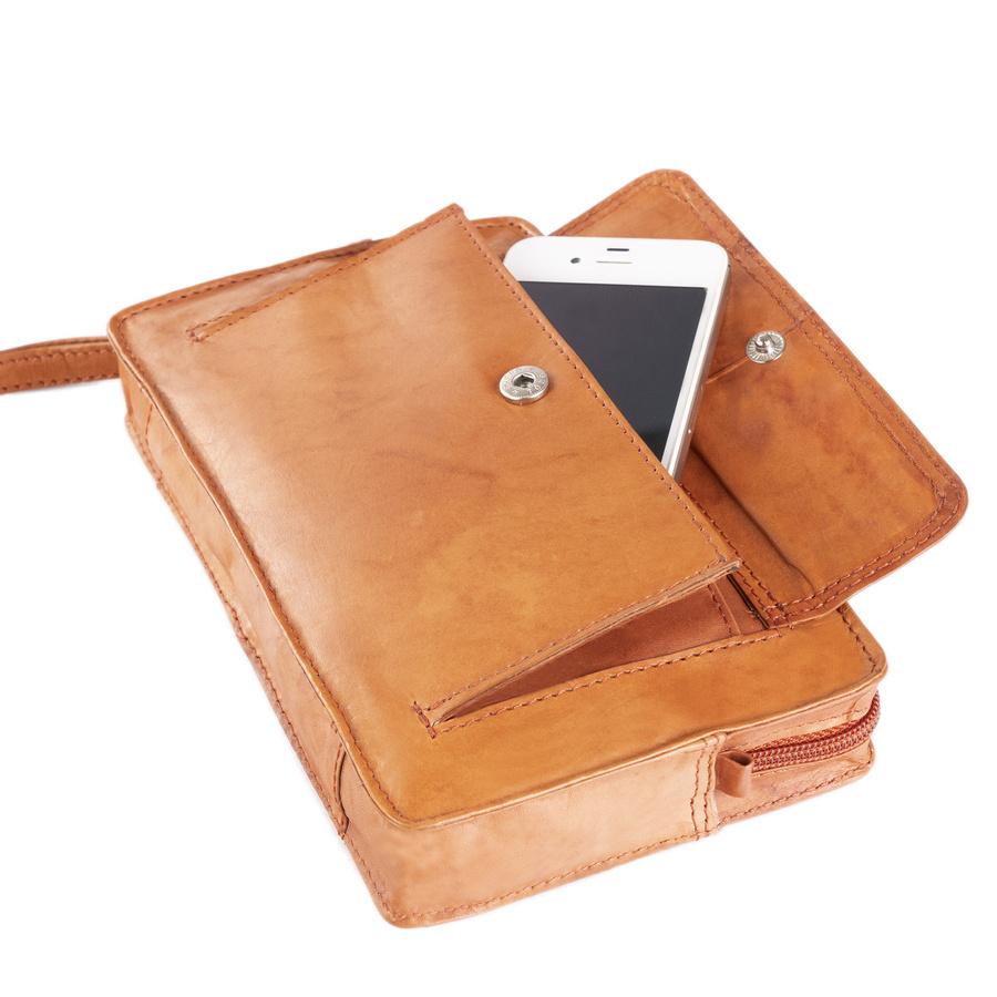 Men's leather pouch with wrist strap