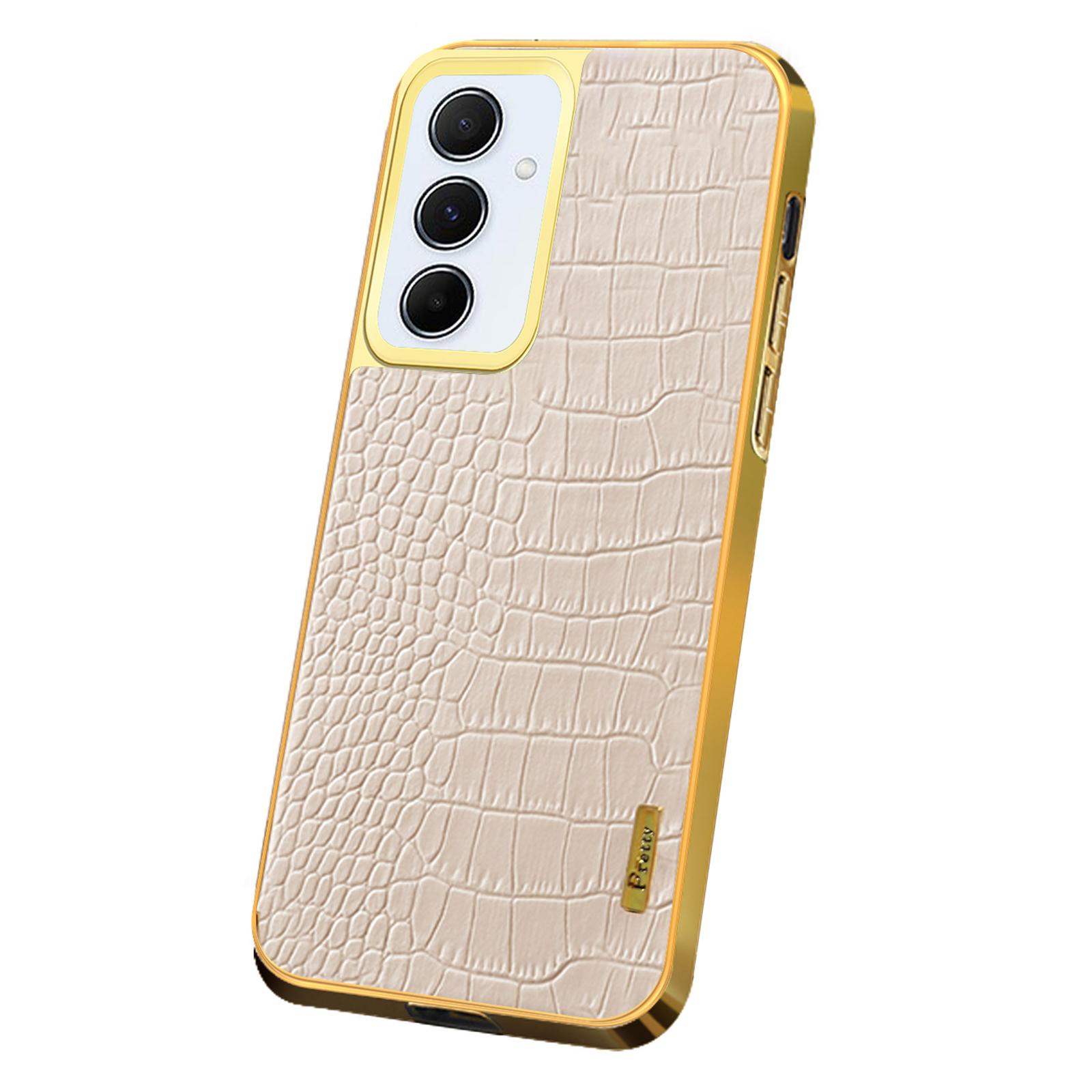 

For Samsung Galaxy A55 5G Cell Phone Case Crocodile Texture Electroplated TPU+PU Anti-scratch Cover White