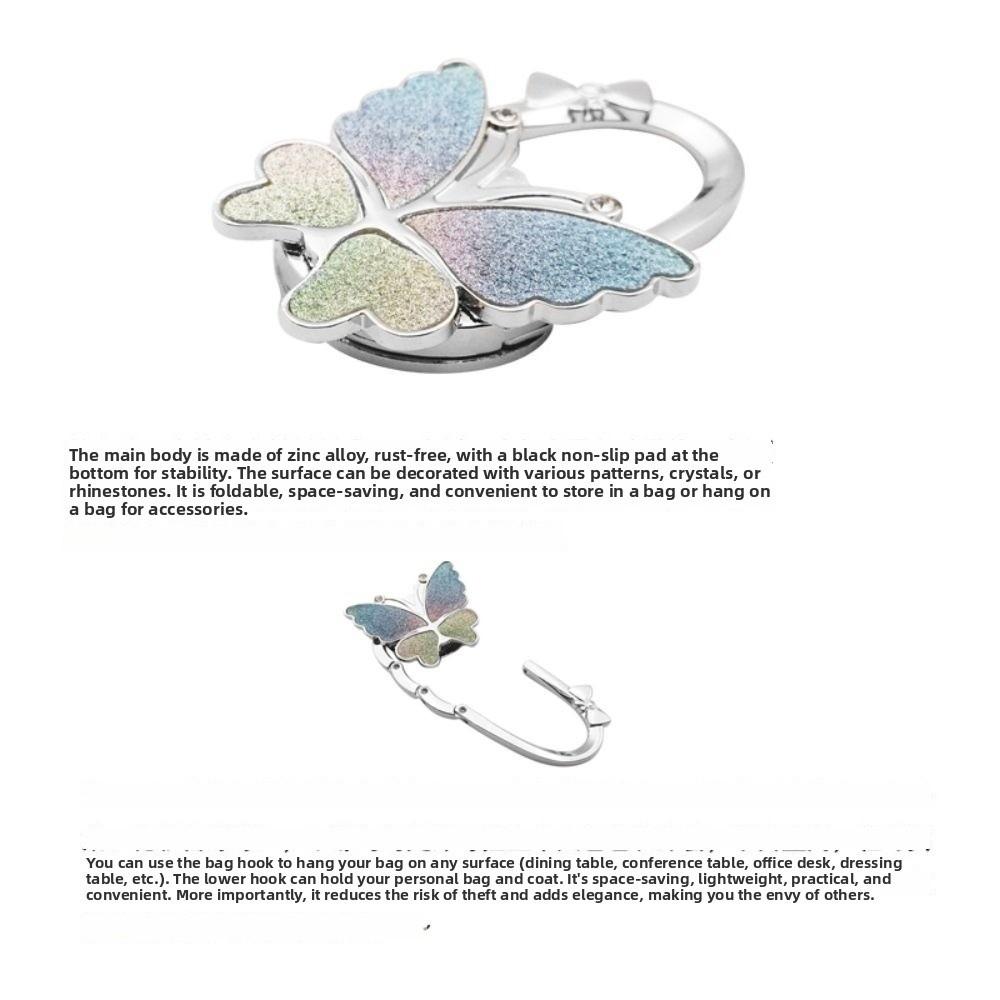 Portable Butterfly Desk Side Hook Foldable Heavy Duty Bag Hook Desktop Decorative Space Saving Purse Holder Desk Side Use