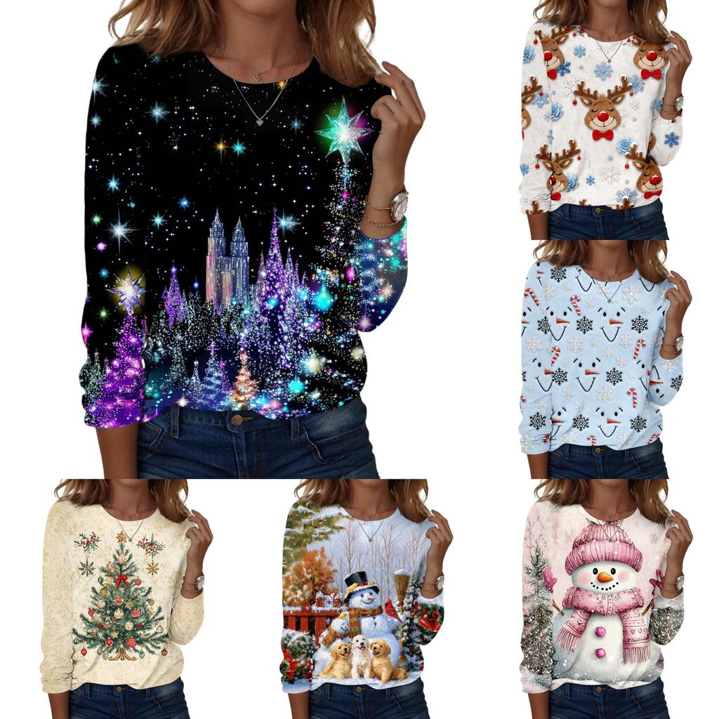 Women's Casual Christmas Print Long Sleeve Neck Top