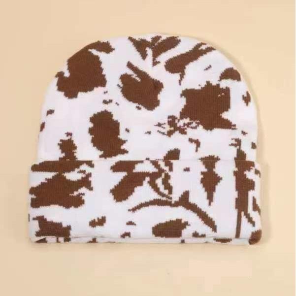 Knitted Hat Cold Printing Simple Hat Leopard Print Winter Hat Fashion Outdoor Autumn and Winter White and Brown Pattern Average Size