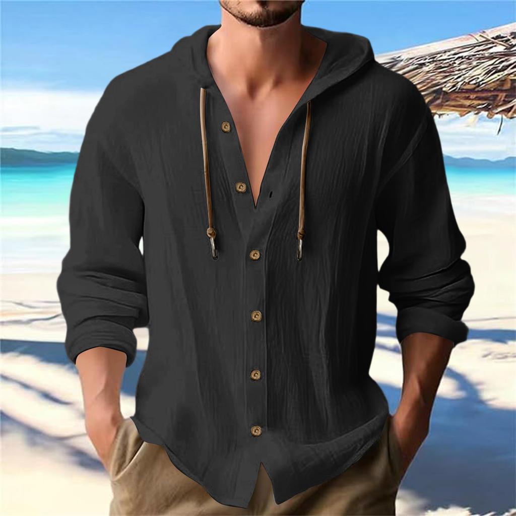 Men's Summer New Loose Print Long Sleeve Shirt Cardigan Beach Shirt