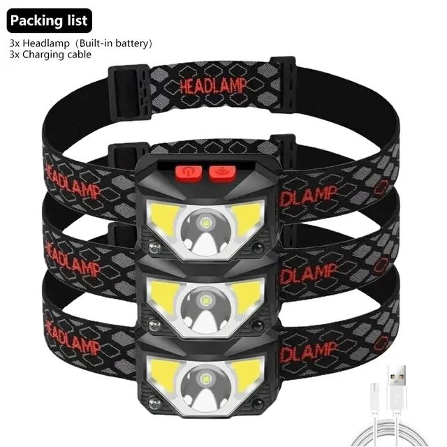 8 Modes Handfress Motion Sensor Powerful LED Headlight Headlamp Head Lamp COB Flashlight Torch Head Light For Camping, Fishing
