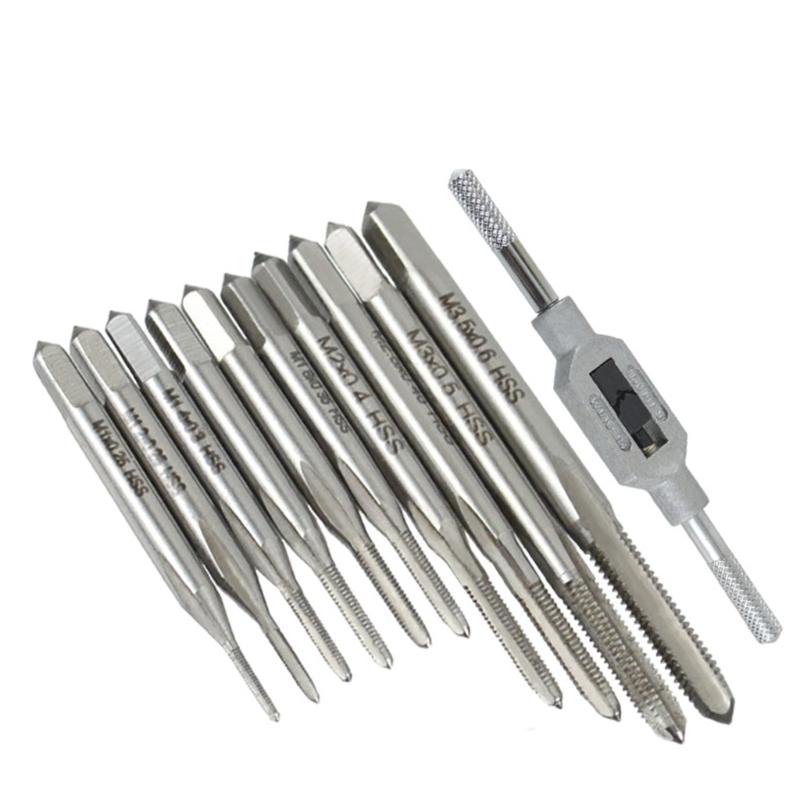 11Pieces Mini Tap and Wrench Set High Hardness Steel for Precisions Internal Threading In Electronics and Machining