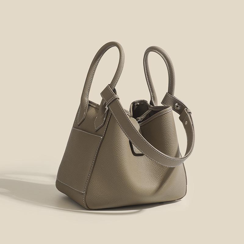 Genuine Leather Women's Soft Bucket Bag - Unique Style & Solid Color Handbag