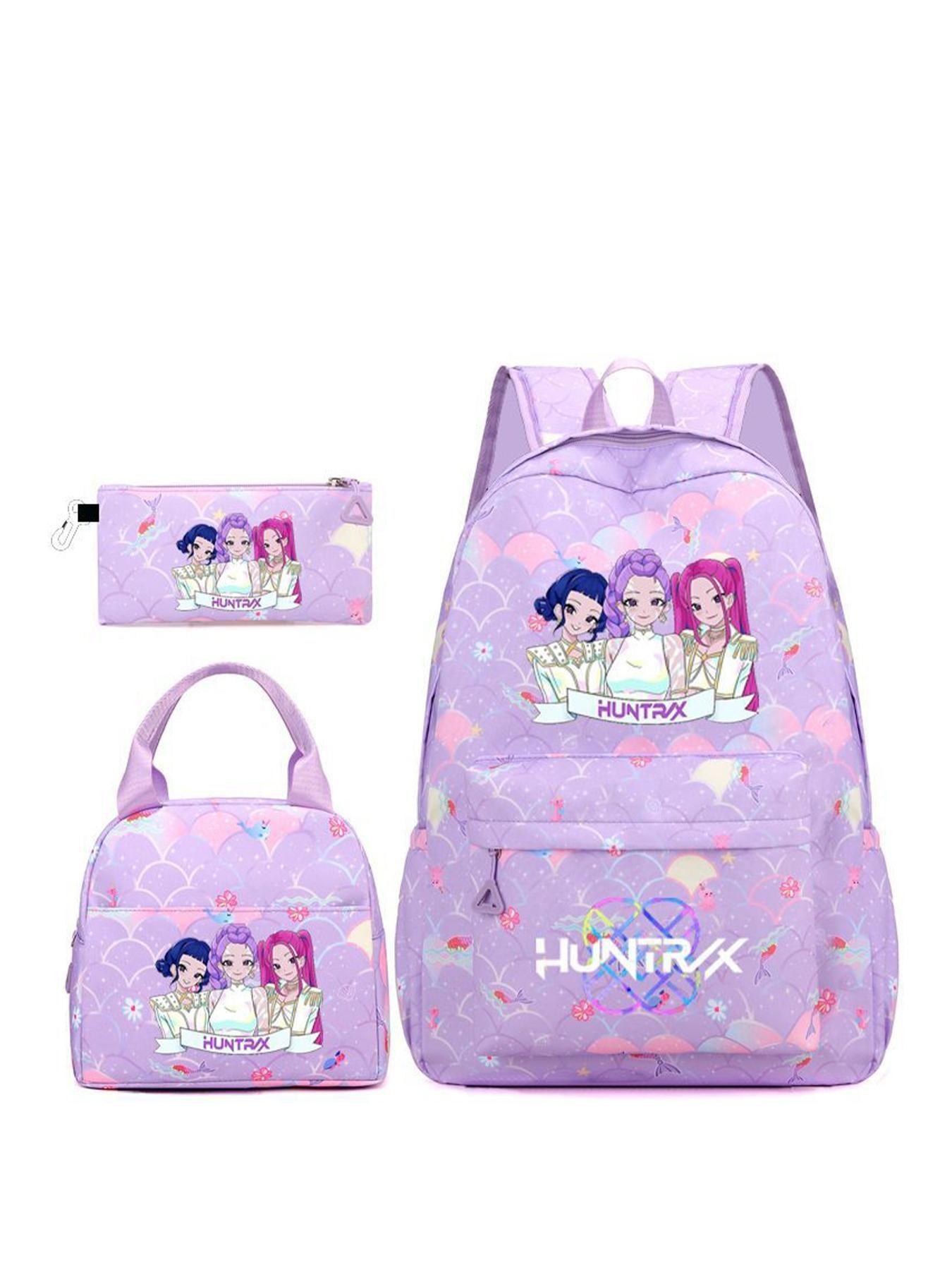 Korean Drama Demon Hunter Backpack Lunch Bag Pencil Case Set Student Three-Piece School Bag Pencil Case Lunch Bag