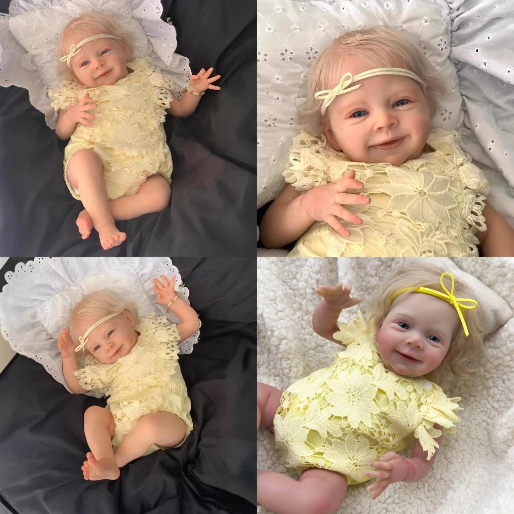 Złote Włosy Symulacja Zabawka Lalka Reborn Z Żółtym Ażurowym Ubraniem Design Dla Dzieci Prezent Świąteczny