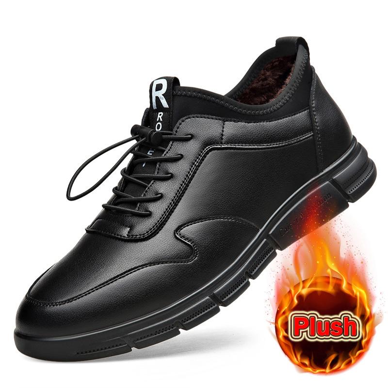 Fashion Men's Luxury Casual Genuine Leather Tooling Shoes Comfortable Inside Handmade Fashion Leather Shoes Plush Inside Warm Snow Boots