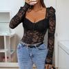 Kare Yakalı Zarif Dantel Detaylı Siyah Bodycon Body