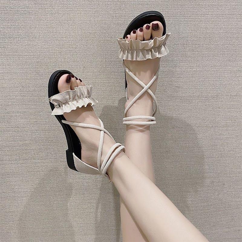 

Римские сандалии, женские универсальные студенческие корейские повседневные модные пляжные туфли на плоских ремешках 35 белый