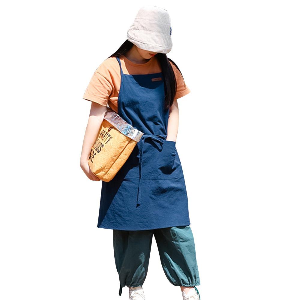 Förkläde i bomull i japansk stil, smutsavvisande, stora fickor, köksförkläde, lättviktigt, andningsbart, kaféuniform
