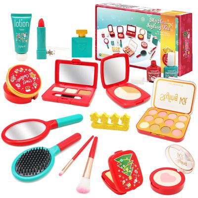 CORPERTOYS Pretend Play Makeup Set with Christmas for Girls and Includes Makeup Brushes and Pretend Play Christmas Set, 18-Piece Non-Colored Makeup,