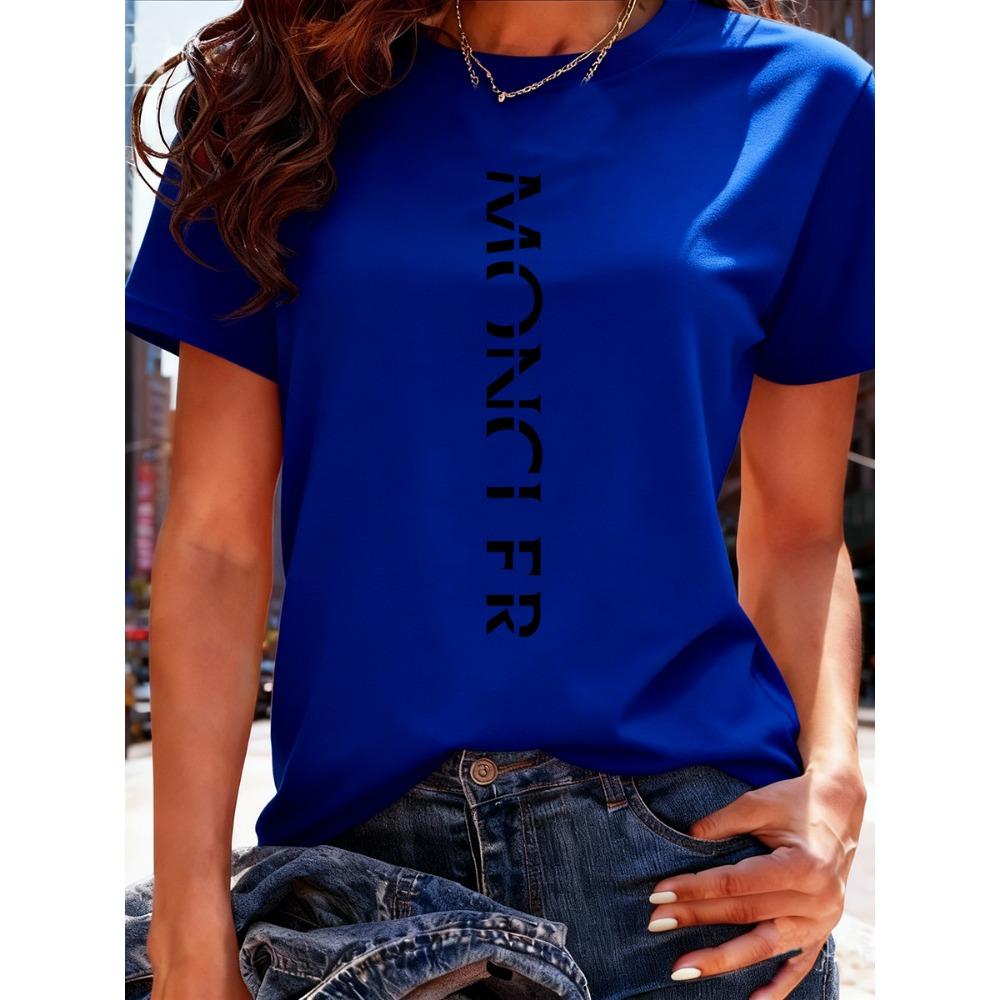 Damen Sportlich Lässig Modisch T-Shirt mit Buchstabenmusterdruck - Leicht und Weich Rundhals Sommer Kurzarmtop