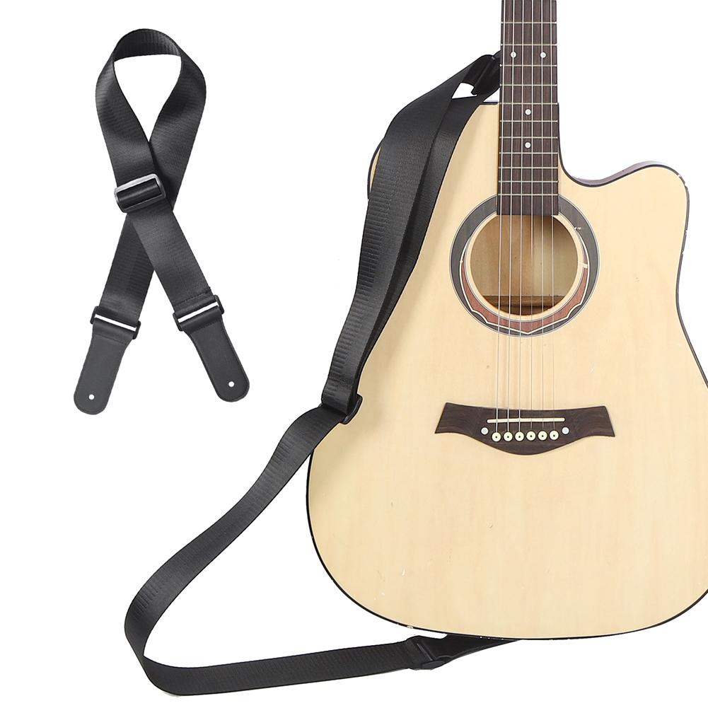 Guitar Strap Acoustic Electric Bass Ukulele Nylon Belt Adjustable TopGrain Leather Head(Black )