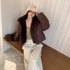 British style new thickened large fur collar warm cotton clothes women's fashion gloves short cotton-padded coat