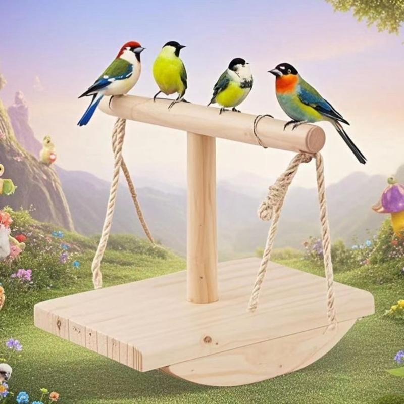 Verstellbarer Papageien-Spielständer aus Holz Vogel-Spielplätze mit schwingender Basis zum Stressabbau und zur Intelligenzentwicklung