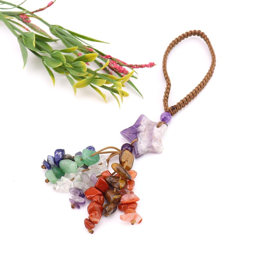 Natural Stone Crystal Hand-Woven Star Bag Accessories Mobile Phone Keychain Bag Pendant Car Pendant G79