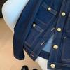 Spring and Autumn Women's Vintage Denim Jacket Button-Up Bomber Outwear Top Casual