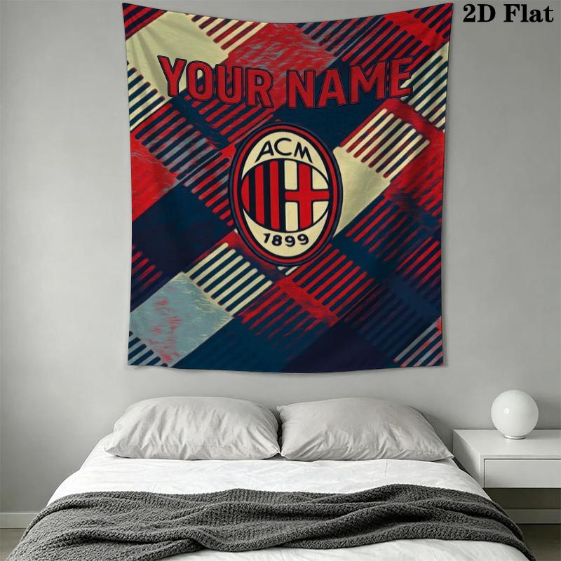 Custom Name Ac Milan Wall Tapestry Aesthetic Wall Hanging Printed Fabric Blanket Decorative Tapestries for Bedroom Living Room Home Decor