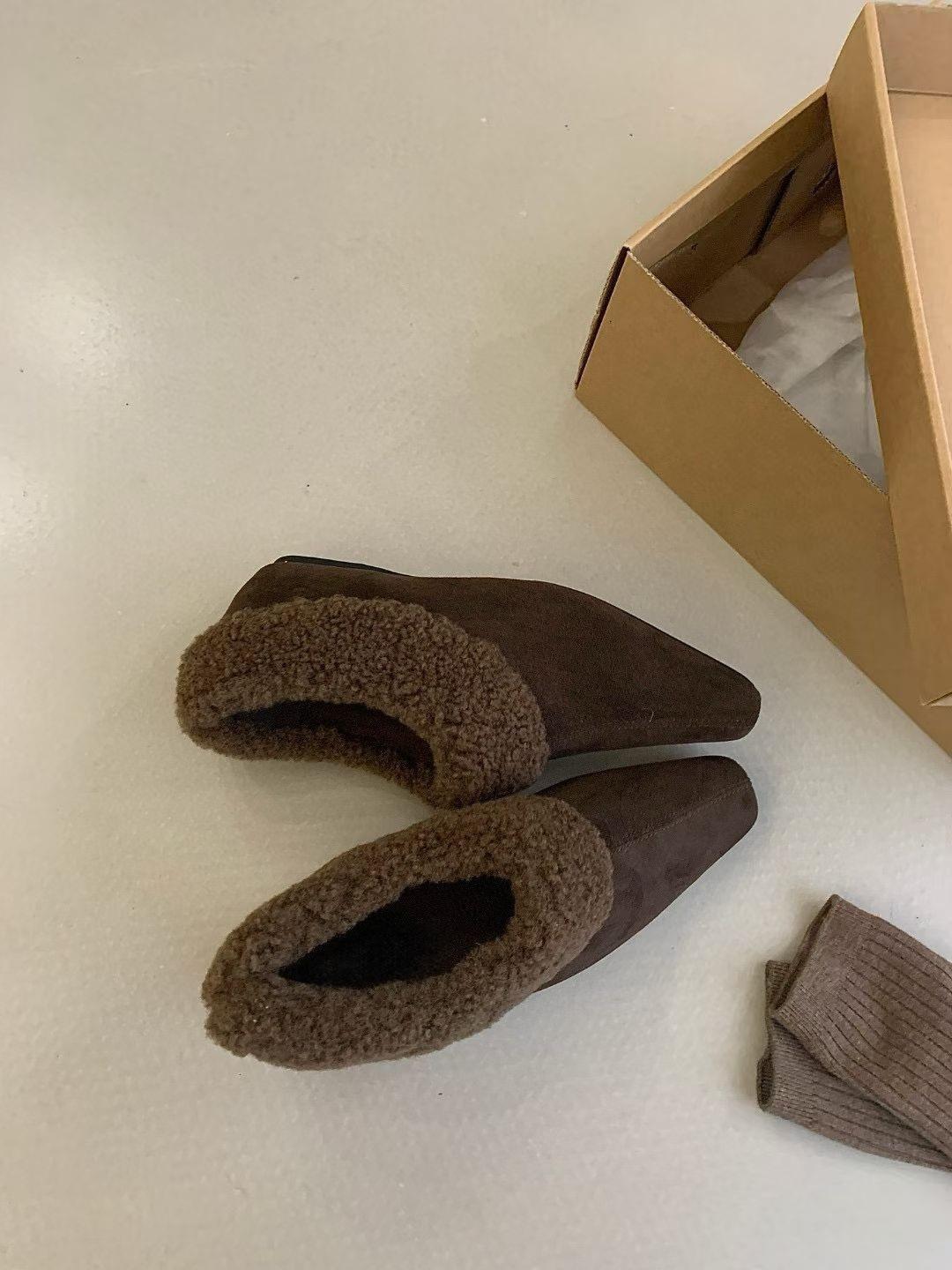 French niche single shoes shoes autumn and winter new velvet warm shoes cotton shoes 35 коричневый