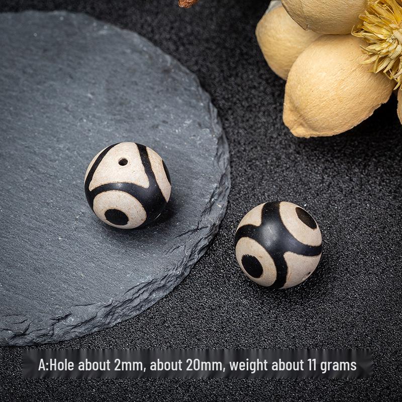 Bodhi Literary & Play Agate Beads - Black & White Tibetan Style Retro Three-Eyed Design