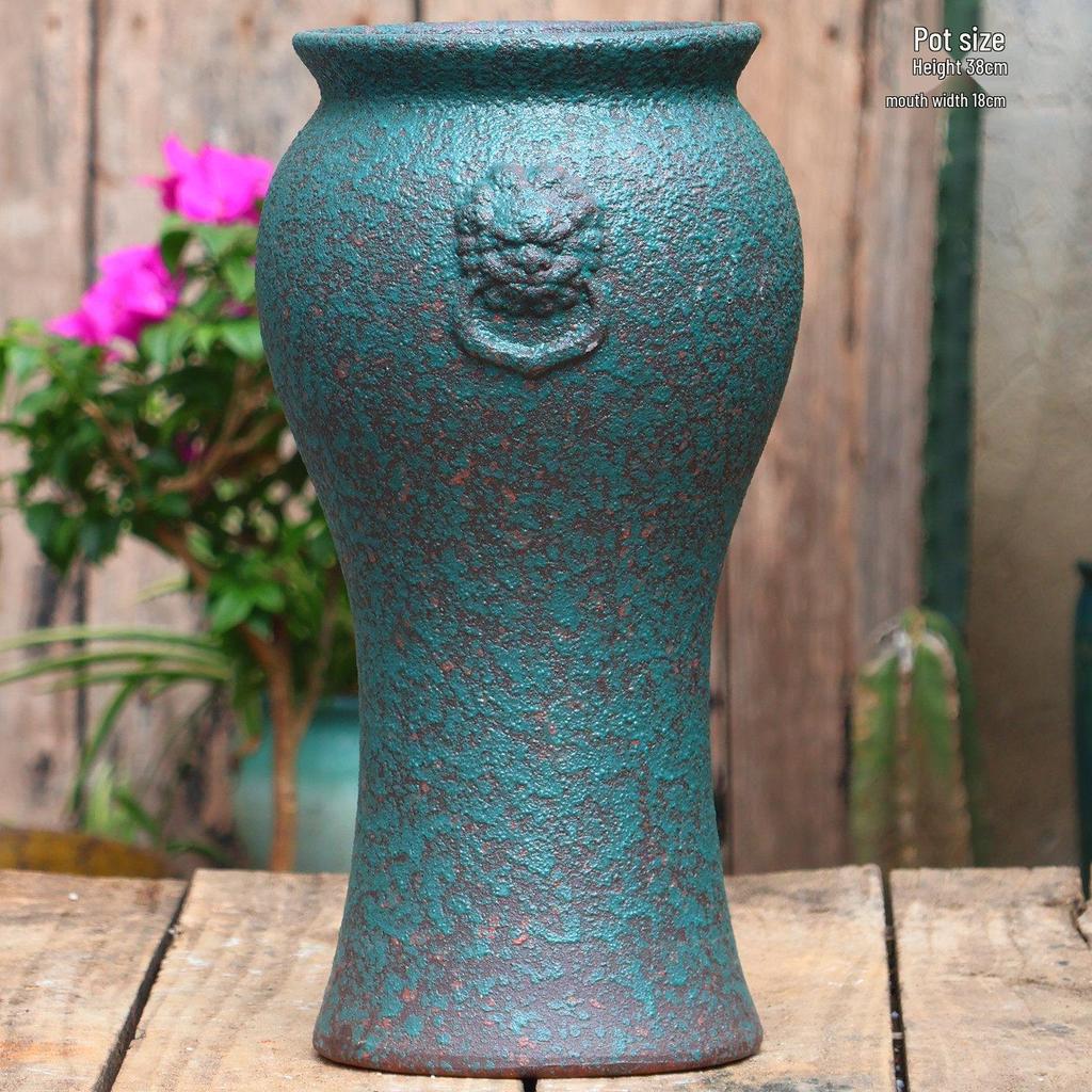 Retro White Coarse Pottery Jar - Large Bougainvillea Bamboo Turtle Back Flower Pot