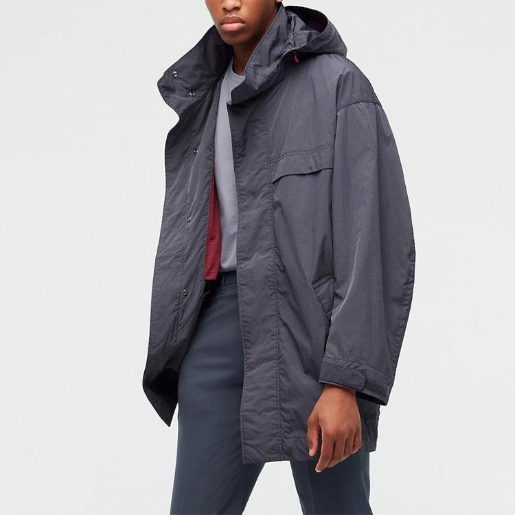 Uniqlo X Jil Sander Loose Fit Hooded Zip-Up Mid-Length H-Line Coat Men Coats Dark-Gray 439927-08