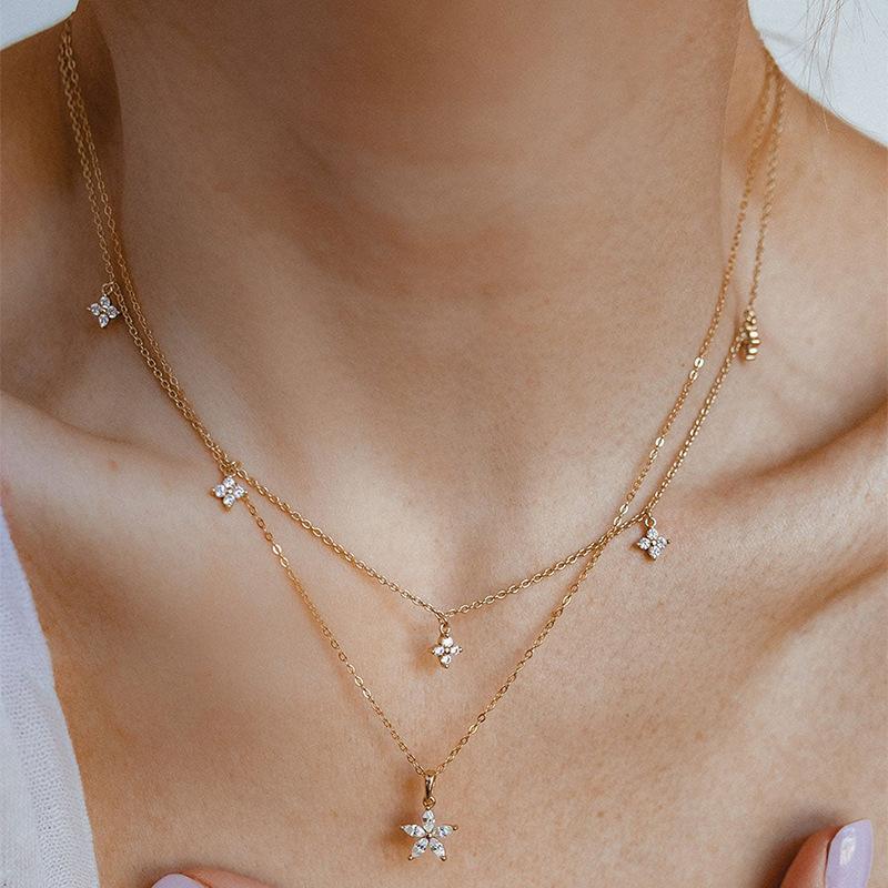 Alloy necklace wholesale European and American popular jewelry fashion multi-layer love water drop pendant retro women's collarbone chain
