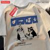 Harajuku Japanese Cat Drinking Tops Mens Fashion O-Neck T-Shirt Street Summer Oversized Clothing Hip Hop Sweat Cotton Tshirts