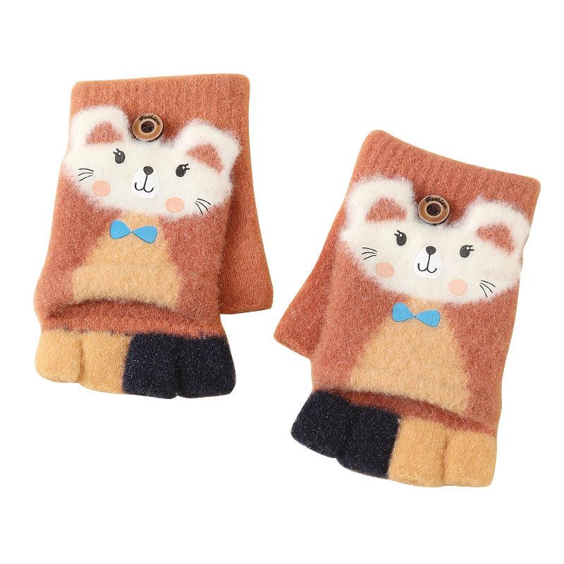 Winter Kinder Halbfinger Klapphandschuhe Warme und Kalte Strickhandschuhe für Jungen und Mädchen Niedliche Babygarnhandschuhe