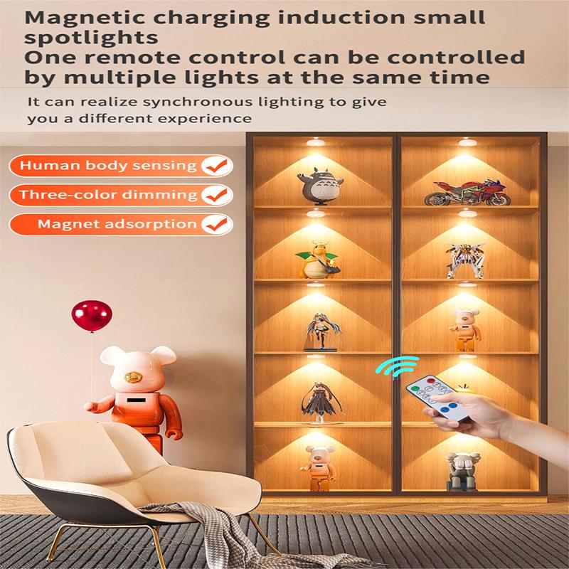 LED Closet Lights Wireless Motion Sensor Puck Light with Remote Control, Rechargeable Dimmable Under Cabinet Indoor Lighting