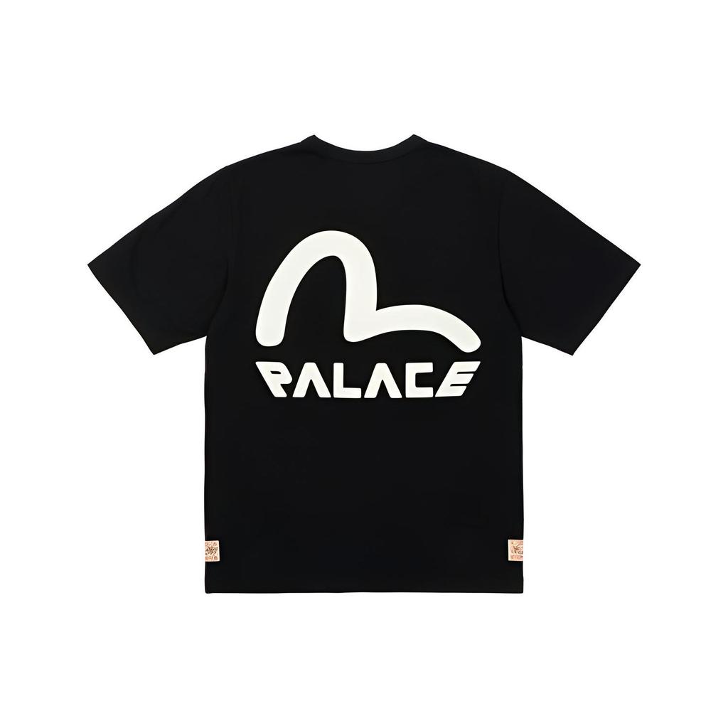 Palace X Evisu Seagull Logo Print Crew Neck Short Sleeve T-shirt Unisex Tops Black P21EVTS006