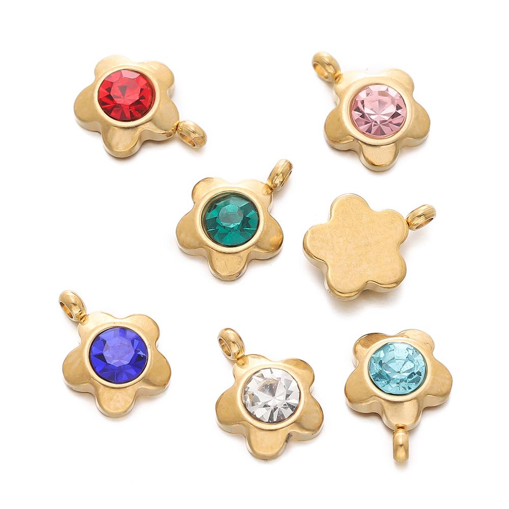 

10pcs/lot Stainless Steel Flower Charms 8x10mm Gold Color Crystal Pendants Jewelry Making DIY Handmade Craft