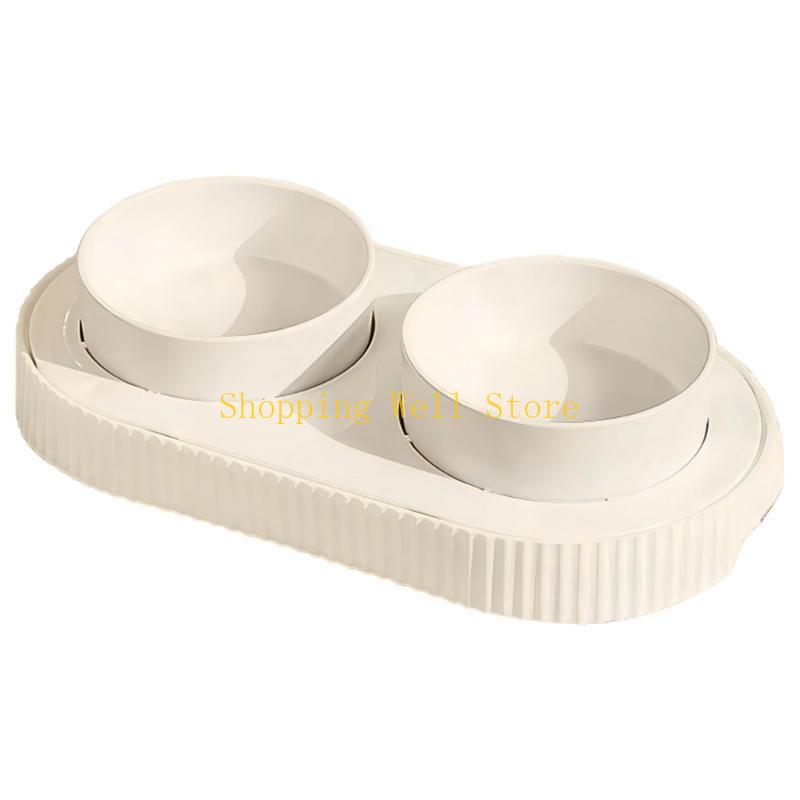 KX4B Ceramic USB Heated Water Double Bowl for Cats and Dogs Ensuring Warm Drinking Warmer for Cold Weather