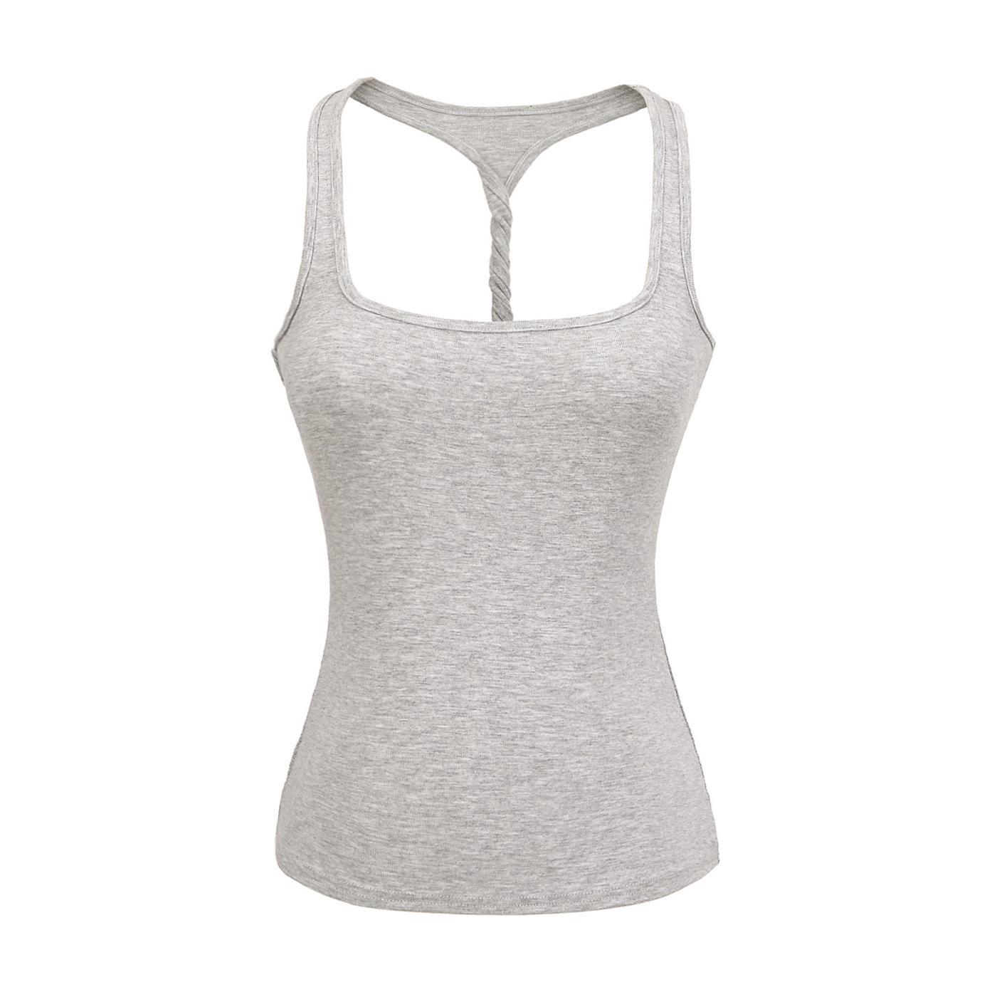 

Стильный танктоп однотонной расцветки с перекрученной спинкой: Европейский и американский стиль Small светло-серый