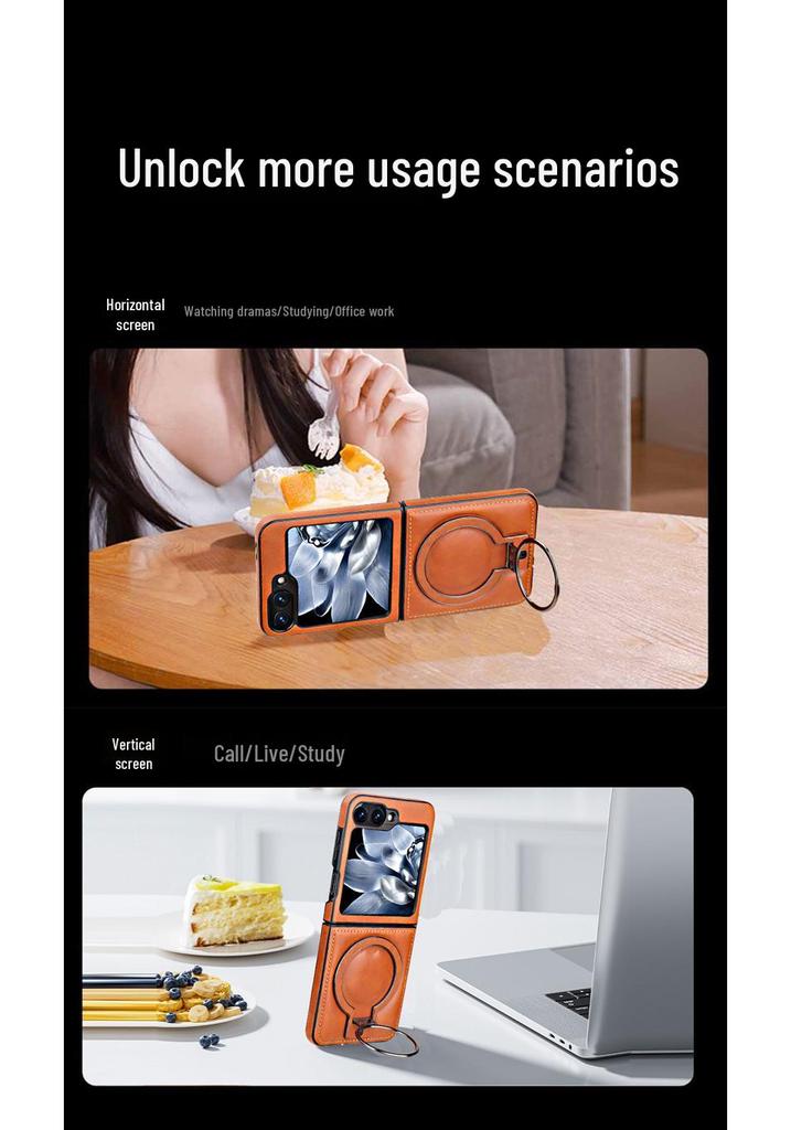 Foldable Magnetic Stand for Samsung Z Flip 5/6 - Drop-Proof Full Coverage Business Leather Case