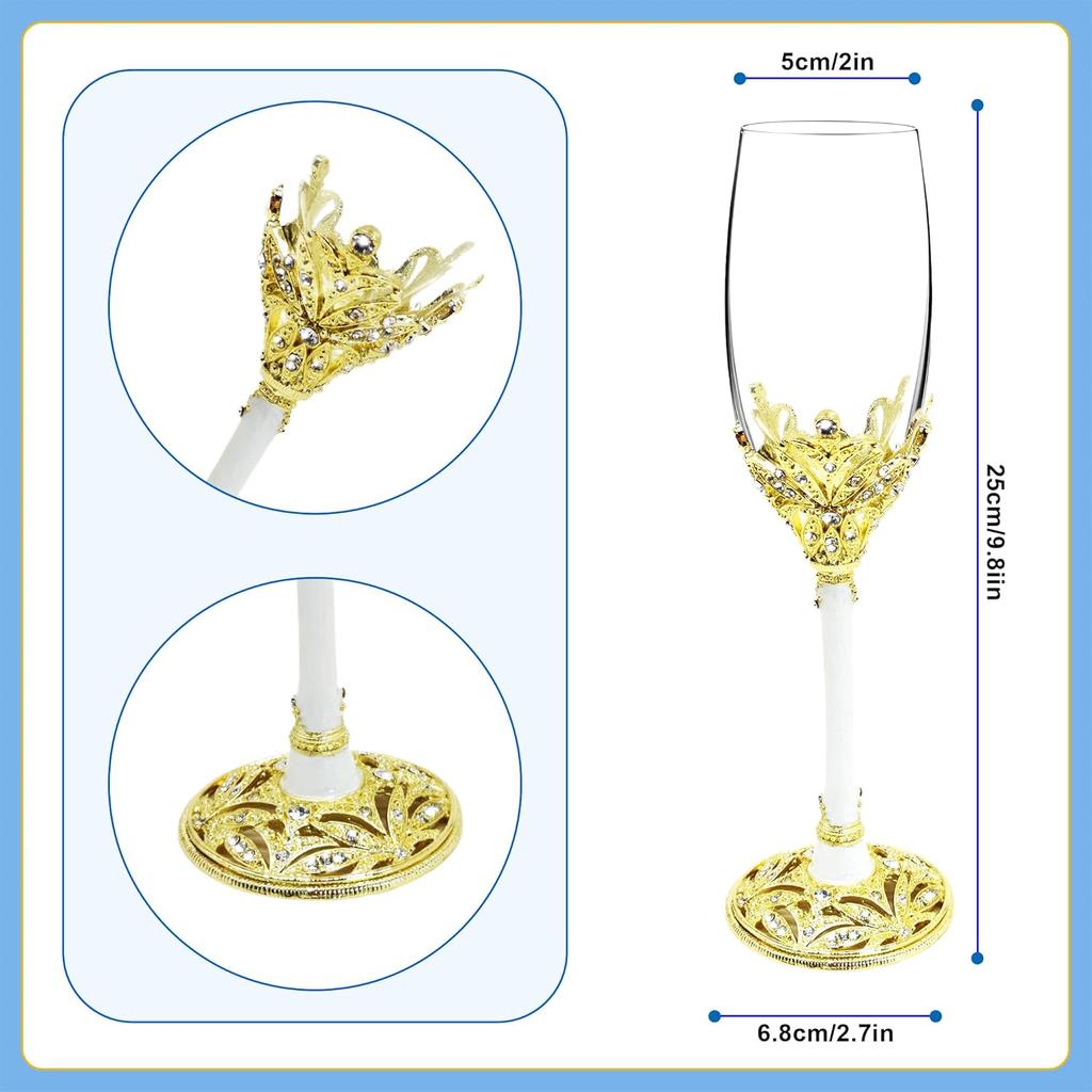Gold Champagne Flutes 7oz - Wedding Toasting Glasses for Bride & Groom, Engagement & Bridal Shower Gifts
