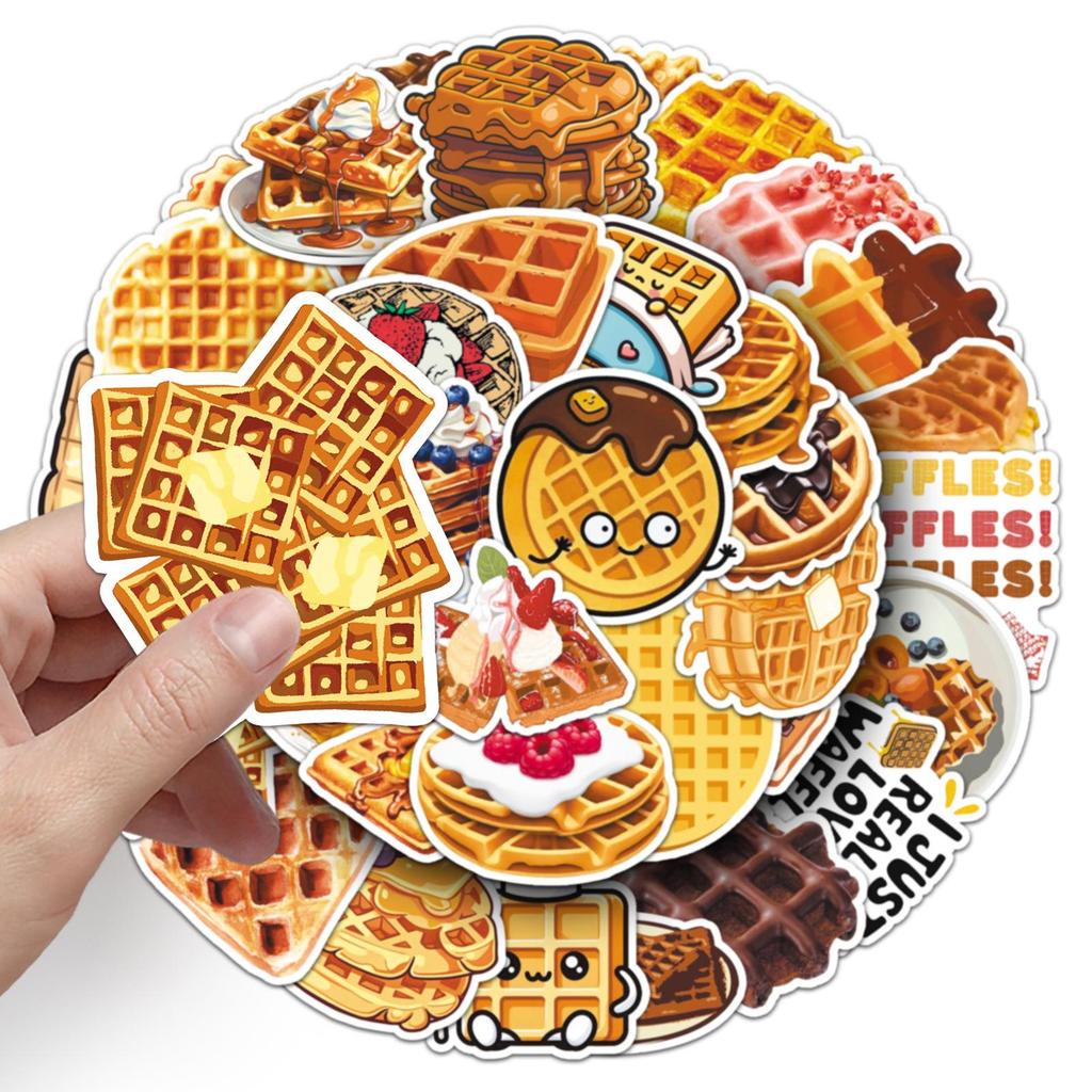50pcs Waterproof Waffle Dessert Cartoon Stickers for Cake Storage Decoration