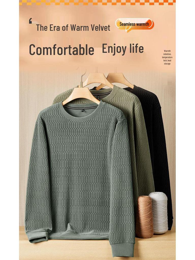 2025 Men's Round Neck Fleece-Knit Loose Fit Long Sleeve Winter Base Layer