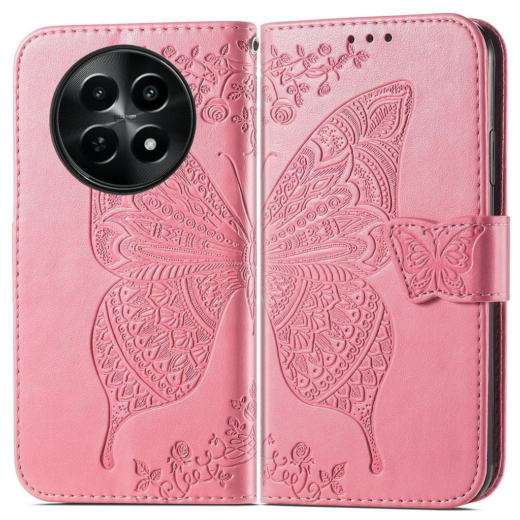 For Realme 12 5G Case Butterfly Imprinted PU Leather Magnetic Flip Stand Phone Cover